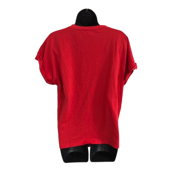 Red pearl adorned 3d floral embellished short sleeve shirt top  size XL new - Picture 12 of 12